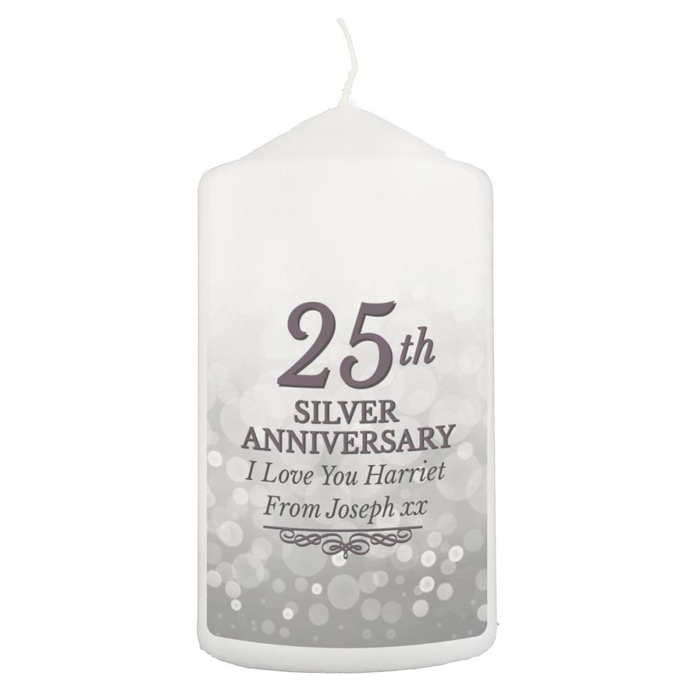 Personalised 25th Silver Anniversary Pillar Candle £11.69